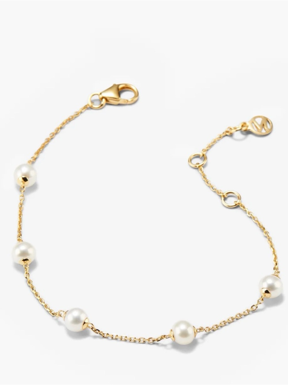 💛 Mejuri 18k Gold Vermeil White Pearl Station Chain Bracelet - Retired Designer